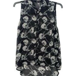 Royal bones‎ Black and White Skull Print Sleeveless Top